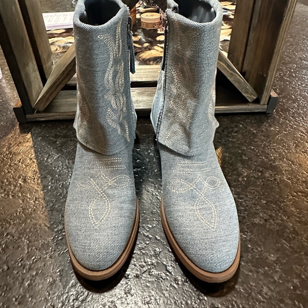 Elegant Blue Jean Heeled Boots